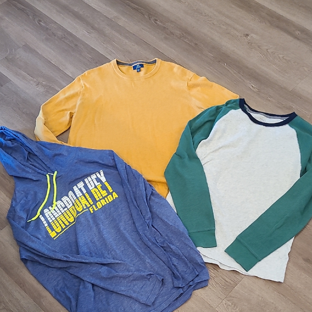 Mens Sweater, Long Sleeve Bundle: Blue, Golden Yellow and Green Tops Set
